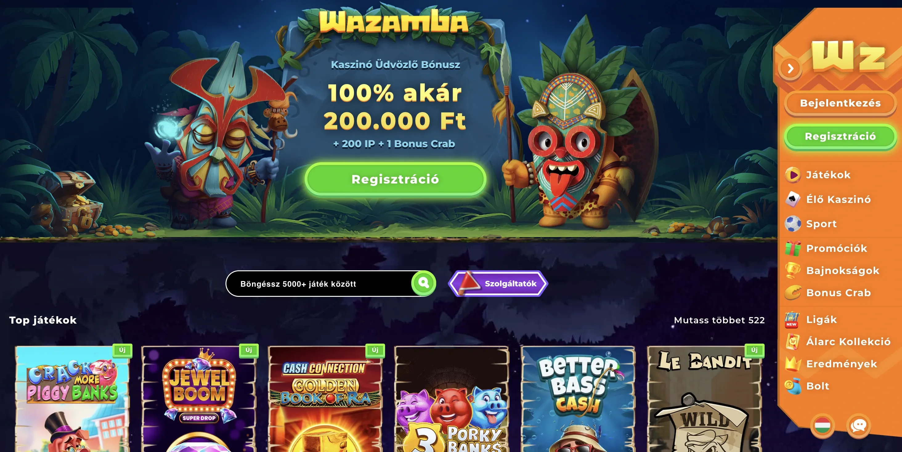 Wazamba Casino honlapja