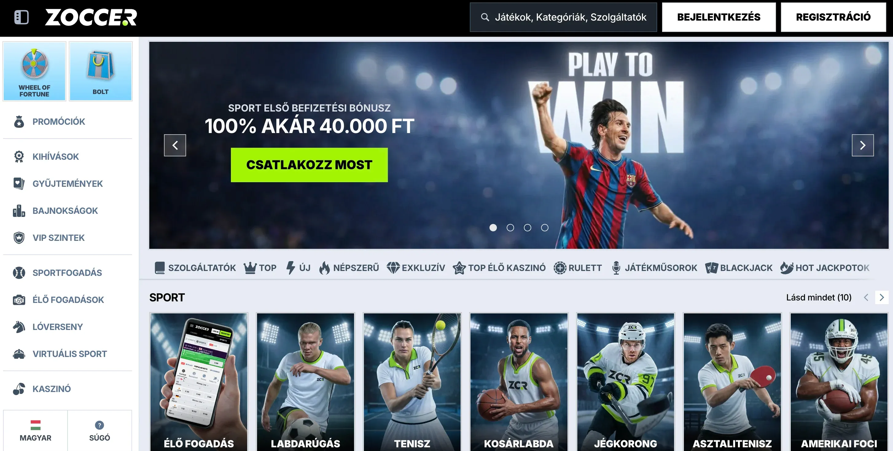 A Zoccer casino kezdőlapja
